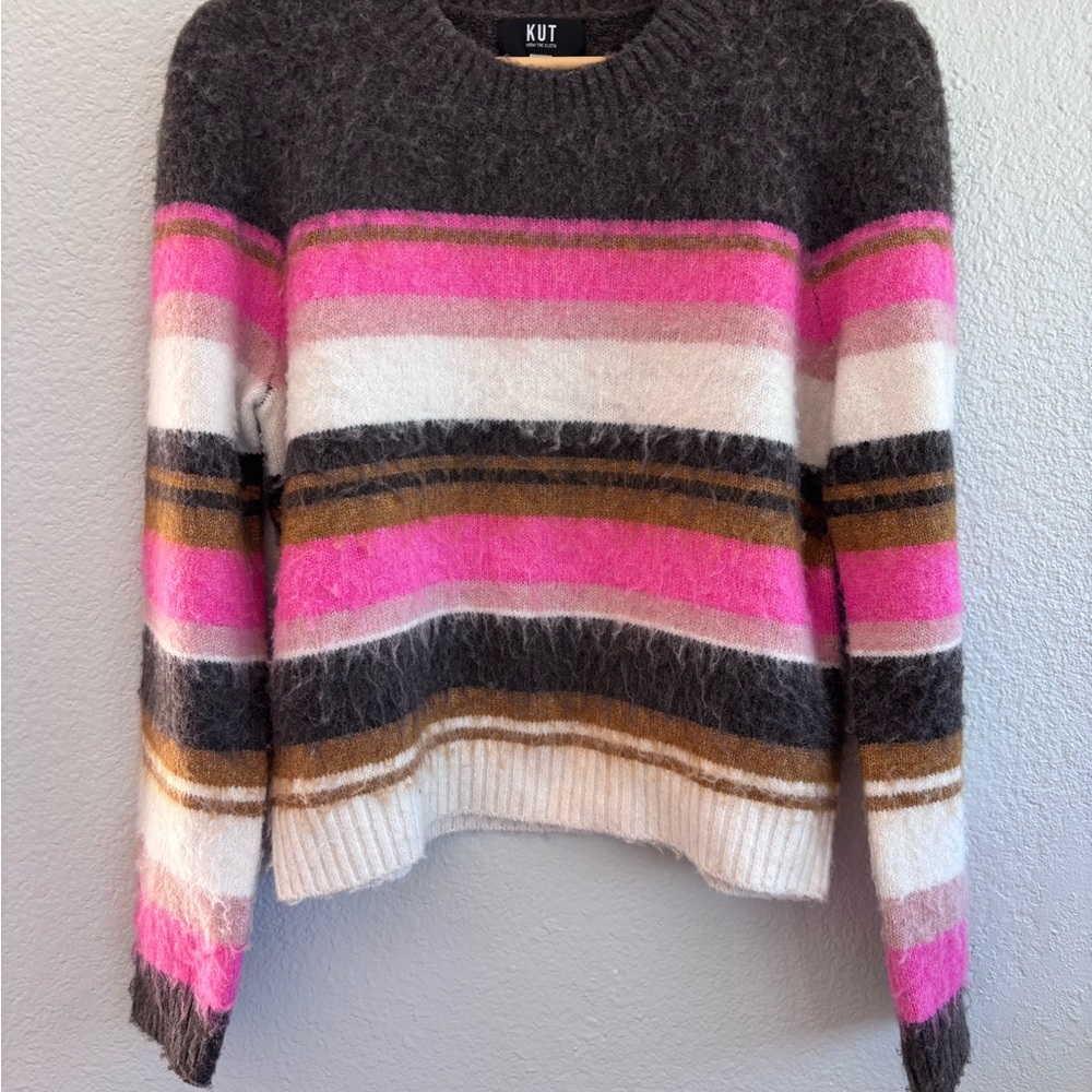Kut From The Kloth Elvira Stripe Relaxed Knit Sweater Brown‎ Pink XS - Picture 6 of 8
